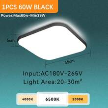 CANMEIJIA LED 可调节天花板灯具，面板浴室灯，亮色房间照明，纯白色家居装饰照明，220V，方形/圆形，30W/40W/50W/60W，适用于卧室、客厅、书房、壁橱、厨房、走廊、单人间、仓库、办公室、工作室、商店（根据使用需求选择尺寸） - LED吸頂燈多色變光(3000k-6500k) - 查看 29