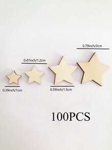 100pcs Wooden Star Shaped Hollow-Out Blanks For Wedding Diy Crafts, Assorted Sizes - Multicolor - View 2