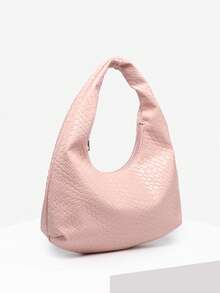 1pc Women's Retro Minimalist Casual Crochet Faux Leather Seashell Leopard Print Shoulder/Underarm Bag, Suitable For Outings, Dates, Commuting - Pink - View 2