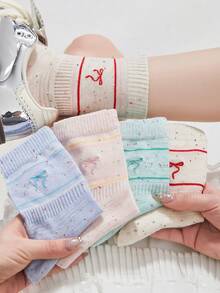 1 Pair Women's Lightweight Breathable Hollow Out Embroidered Bow Ballerina Style Colorful Polka Dot Crew Socks, Girls Fashion Casual Daily Wear - Multicolor - View 4