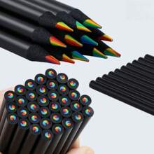 5 pezzi/10 pezzi Penna multicolore in legno nero con nucleo arcobaleno a 7 colori, matita a nucleo arcobaleno a 7 colori, per disegno creativo e graffiti dei bambini