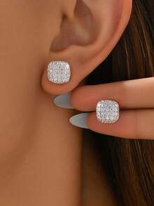 1 对 925 纯银闪亮方形耳钉女士防过敏耳环女士珠宝礼物生日礼物 - 耳環 - 查看 6