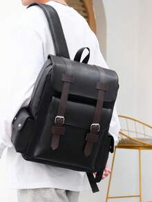 大号笔记本电脑背包男士 PU 皮革背包青少年男孩黑色书包办公配件 - 黑色 - 查看 10