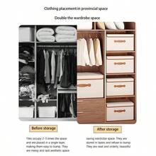 Foldable PU Cover Dustproof Storage Box, Wardrobe Organizer Box For Clothes, Pants, High Capacity Home Storage Basket - Multicolor - View 3