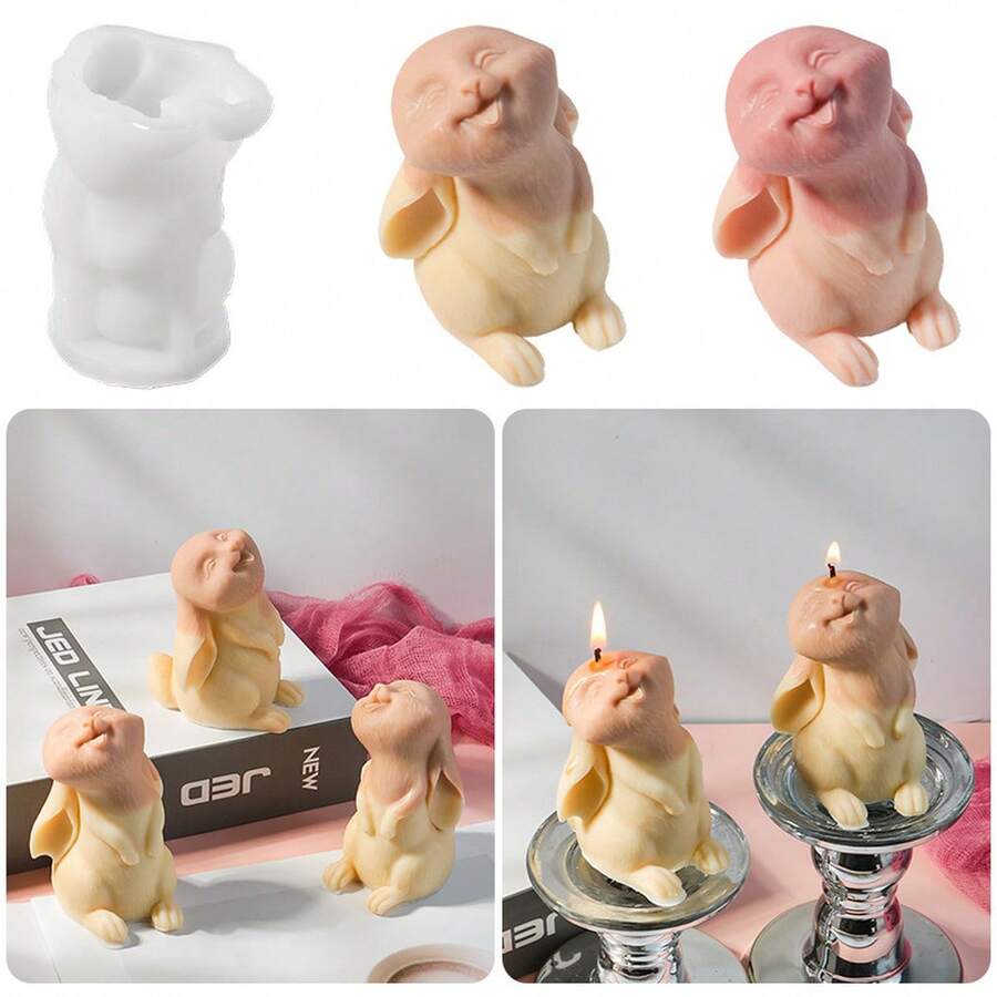 1PC Rabbit Candle Silicone Mold, DIY Looking-Up Bunny Mold For Aromatherapy Candles / Gypsum Decor / Diffuser Stone / Handmade Soap Crafting - Transparent White - View 1