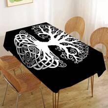 1 Stück Tischdecke mit abstraktem Baum-Muster auf schwarzem Hintergrund, geeignet für Zuhause, Esszimmertisch, Familienessen, tägliche Küchentischausstattung