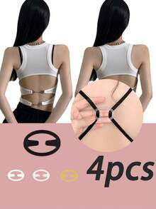4pcs/Set Oval Shaped Bra Strap Clips, Invisible Non-Slip Bra Strap Clips, Innerwear Shoulder Strap Anti-Slip Clips, Invisible Bra Strap Buckle, Bra Clasp Strap Clip - Black and White Skin Transparent - View 2