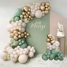 150pcs Greenish-Gray & White Balloon Arch Kit, Green, Beige & Gold Metallic Balloon Garland Set With Multicolor Confetti Balloons, Suitable For Birthday, Wedding, Baby Shower, Bachelor Party Decoration