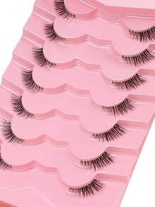7 Pairs Natural False Eyelashes Reusable Transparent Stem Manga Eyelashes, Comic Fairy Design Travel Essentials Makeup Tools - View 6