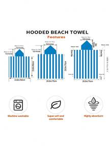 1pc Striped Printed Wearable Hooded Robe - Super Soft Microfiber Cartoon Beach Pattern, Suitable For Boys, Girls, Couples As Beach & Home Decor, Couple Capes | Microfiber Bath Robe - Multicolor - View 4