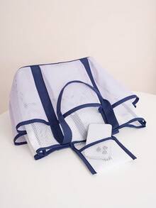 Conjunto de 1 Necessaire de Praia Grande em Nylon com Bolso para Óculos, Tamanhos P/G, Bolsa Tote Portátil com Vários Bolsos, Lavável, Cor Clara, Resistente à Areia, Ideal para Praia, Maquiagem e Cosméticos, Bolsa de Viagem, Bolsa para o Dia a Dia, Lancheira, Presente para o Início do Semestre, Primavera/Início do Verão, Aniversário, Férias, Uso Diário, Feriados, Dia das Mães, Bolsa, Necessaire de Maquiagem, Item Essencial para Viagem - Roxo Malva - Ver 8