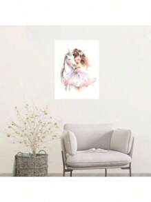 1/6PCS Optional Frame Posters Wall Arts Modern Pink Ballerina Girl Unicorn Butterfly Poster Kids Room Decorative Posters Wall Bedroom Decor ,Wall Art With Frame