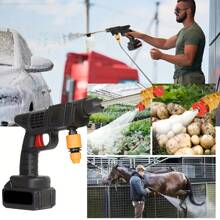 1pc Cordless High Pressure Washer, Portable Power Washer, Handheld High Pressure Car Wash Gun With Foam Sprayer, With Rechargeable 6.0Ah Battery, 5 Meter Hose, Pressure 1.2MPA, For Car, Floor, Yard Cleaning And Watering