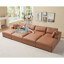 114" L-Shaped Modular Sectional Sofa – 4-Seat Oversized Cloud Couch With Down Feather Fill, Chaise, And Ottoman For Living Room - 棕色 - 查看 7