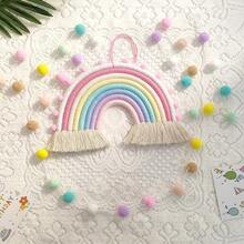 Handmade Colorful Rainbow Pom Pom Wreath Decor, Boho Woven Rainbow Wall Hanging Decor For Room, Nursery - Multicolor - View 6