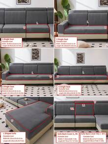 1件装毛绒天鹅绒沙发坐垫套，现代简约防滑面料，弹性加厚时尚沙发坐垫套，沙发毯，可机洗，防尘，防刮，适用于卧室、办公室、客厅L型沙发和1/2/3/4座组合沙发 - 深黑 - 查看 5