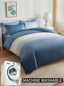 2/3pcs Ombre Blue Polyester Duvet Cover Set, Fashionable Modern Style Duvet Cover & Pillowcase Set Suitable For All Seasons (1 Duvet Cover + 1/2 Pillowcase) - Blue - View 5