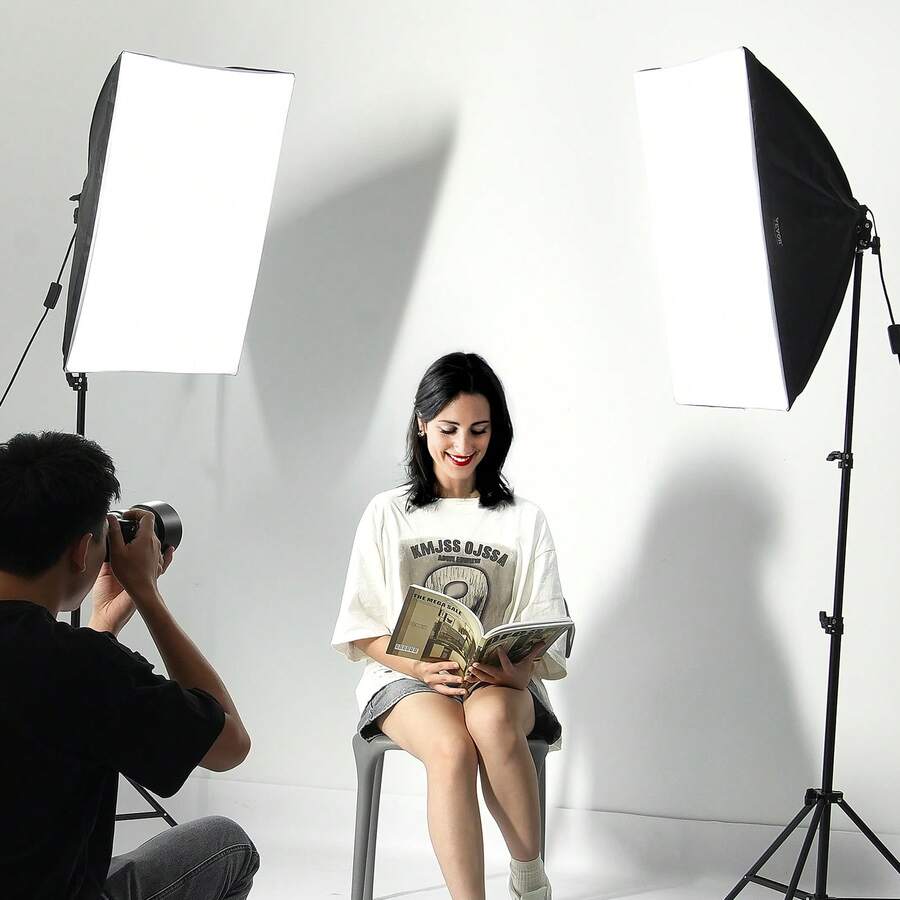 Softbox Lighting Kit, 16" X 16", Professional Softbox With 45W LED Bulbs, 3000-6500K Adjustable Color Temperature, Tripod Stand, Studio Lights For Photography, Vedio Recording, Live Streaming - 美規A型插(110-127V) - 查看 1