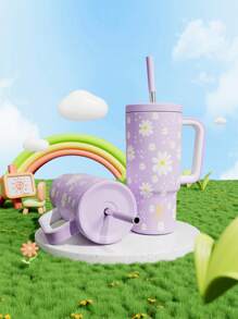 Vaso de 24 oz con asa, taza de viaje de acero inoxidable con aislamiento al vacío y pajita, botella de agua con aislamiento al vacío, taza térmica, botella reutilizable de acero inoxidable: mantiene las bebidas frías hasta 24 horas.