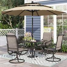 10ft 3 Tier Auto-Tilt Outdoor Patio Umbrella Beach Garden Double Vented Table Umbrella With Push Button And Crank, Beige - Navy Blue - View 9