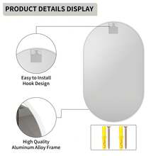 HIGHBATH Large Oval Wall Mirror, White Metal Frame, HD Glass, For Bathroom, Living Room, Bedroom - White - View 6
