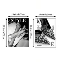 半幅复古杂志墙画，高跟鞋豹纹帆布画，奢华时尚海报，复古美学设计师装饰画，适用于客厅、卧室或宿舍，送她的礼物，不含画框 - 彩色 - 查看 12