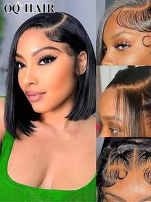 OQ Hair Wear & Go Glueless Wig Straight Bob 6x4 HD Lace Closure Wig Human Hair Wig Glueless Wear Go Wigs 180% Density 12-14 Inch Pre-Cut & Pre-Plucked Unprocessed Human Hair Wigs Natural Color Hairline Daily Use For Women Hollween Costumes For Women Green Disfraz Halloween Mujer Accesorios Para El Pelo Costume Travel Essential Costumes For Woman Gold Heels Gifts For Women - SNatural - View 8