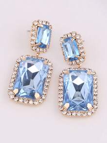 ACEHLN Copper Alloy Claw Shape Welded, Rhinestone Rectangle Pendant Earrings