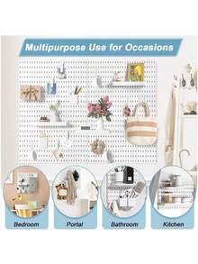Complete Perforated Board Wall Panels, Plastic Accessories For Pegboard Display And Storage Racks, DIY Entry Wall, Hooks, Baskets, Divider Hooks, Storage Display Wall, Multi-Functional Display Rack, ABS Plastic Entry Display Rack, Gray Honeycomb Grid, With Hidden Screw Holes, Suitable For Key Display/Vertical Expansion/Computer Room Display/Home Office/Kitchen/Studio/Store And Various Occasions - Multicolor - View 7