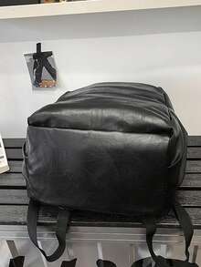 1pc Casual Minimalist Backpack, Large Capacity Multi-Pocket PU Soft Surface Design, Suitable For Short Trip Outdoor For Men - Black - View 9