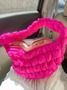 1 Peça Bolsa Plissada com Formato de Nuvem, Bolsa Transversal de Grande Capacidade, Bolsa Matelassada com Grade, Bolsa de Ombro Adequada para Guardar Telefones Celulares, Cosméticos, Cabos de Carregamento, Garrafas de Água, Bolsa Acolchoada para Axila na Cor Rosa Vermelha, Bolsa de Ombro Fashionista, Bolsa de Pastelaria Portátil para Escola, Transporte, Trabalho, Viagem, Férias, Bolsa de Ombro Multiuso para Adolescentes Meninas, Mulheres, Estudantes Universitários, Professores, Enfermeiras, em Estilo Coreano