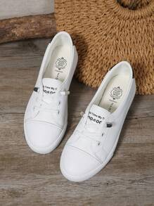 Plus Size Women White Sneakers, Fashion Flat Casual Lace-Up Sport Shoes For School, Versatile Trainers (Please Order One Size Up As The Shoes Run Small)