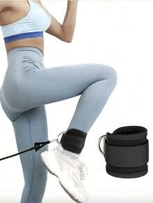 1pc Ankle Resistance Band, Leg/Ankle Resistance Training Band Fitness Equipment For Hip Workout, Glute Exercise Strap (With Kickback) For Men And Women (Metal Ring And Resistance Band Color Is Random) - Black - View 9