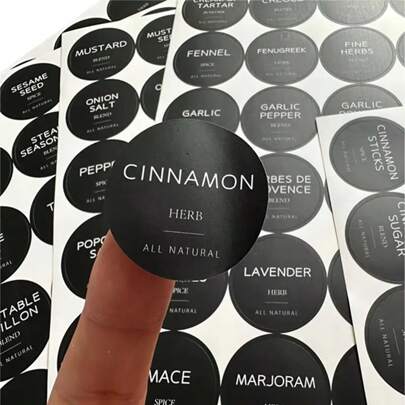 180pcs/Set Circular PVC English Spice Label Stickers, Non-Adhesive Kitchen Glass Jar & Bottle Storage Decor