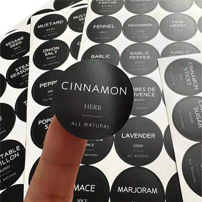 180pcs/Set Circular PVC English Spice Label Stickers, Non-Adhesive Kitchen Glass Jar & Bottle Storage Decor