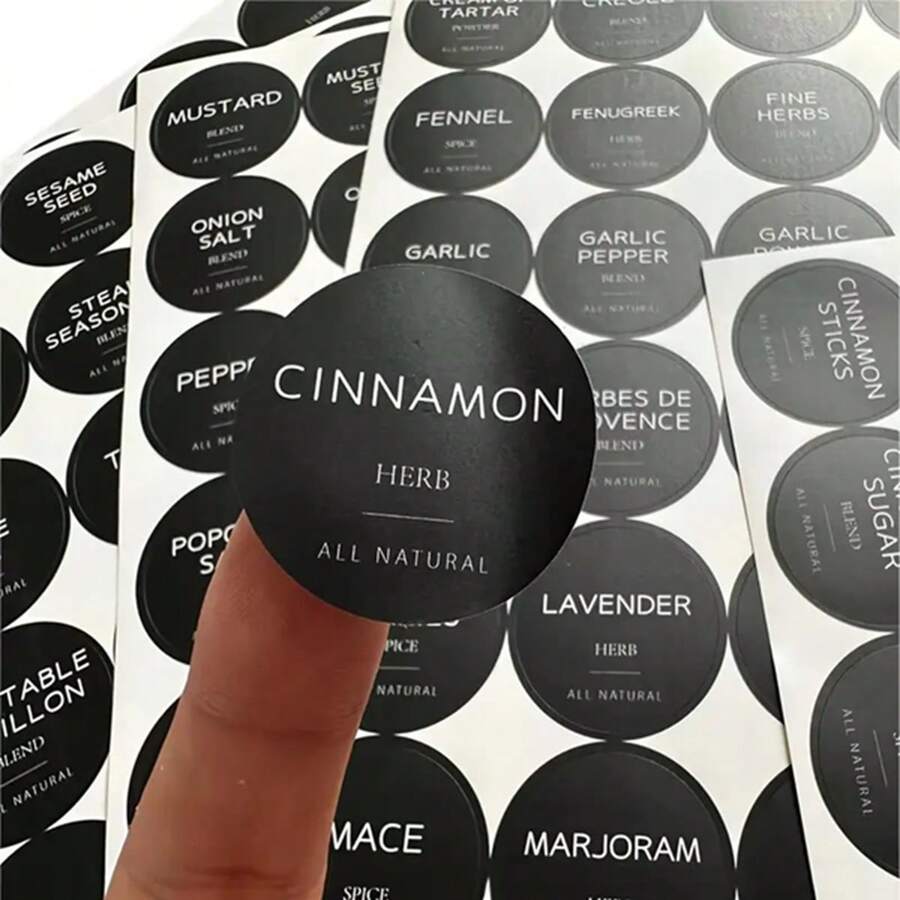 180pcs/Set Circular PVC English Spice Label Stickers, Non-Adhesive Kitchen Glass Jar & Bottle Storage Decor - Multicolor - View 1