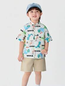 Balabala Boys' 2 Pieces Cartoon Outfit, & Stylish Summer Set - White Tone - View 1