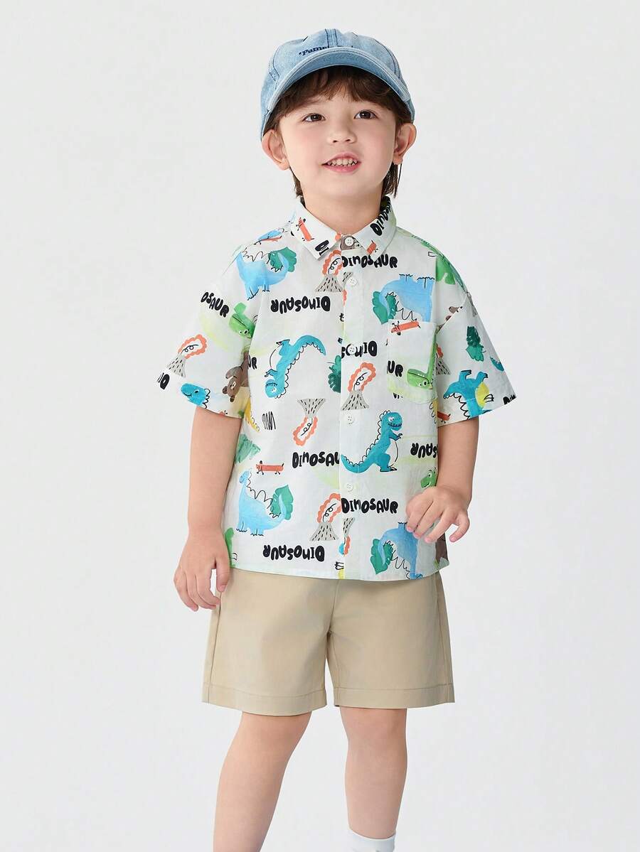 Balabala Boys' 2 Pieces Cartoon Outfit, & Stylish Summer Set - White Tone - View 1