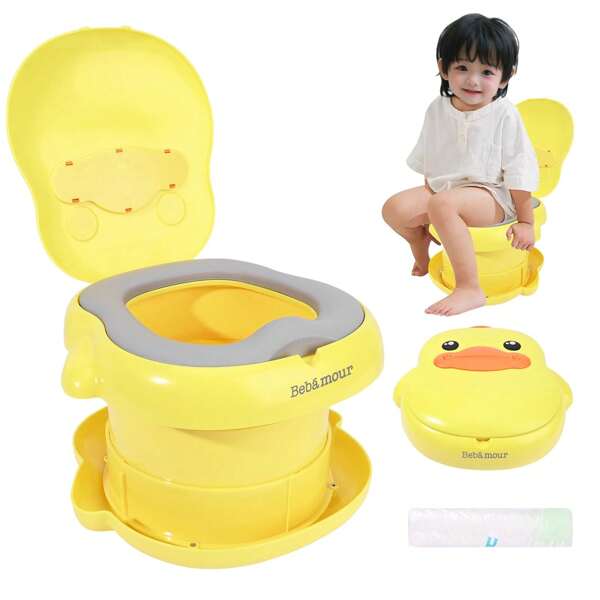 Bebamour Reise Töpfchen für Kleinkinder faltbare Toilette Sitz für Kinder tragbare Töpfchen Ausbildung Auto Töpfchen mit Potty Liners, Handtasche tragen Portty im Freien,Yellow