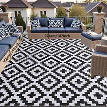 Outdoor Rug,Geometric Outdoor Rugs For Garden Patios Reversible & Easy Cleaning Decking Rug, Portable Comfortable Woven Waterproof Carpet - Black and White - View 14