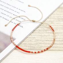 1PC Summer Bohemian Leisure Vacation Style Random Mixed Color Bead Bracelet, INS Colored Fine Rice Bead Adjustable Bracelet, Stackable Summer Beach Couple/Best Friend Bracelet, Suitable For Daily Commuting, Festival Party, Beach Travel, Best Gift For Family And Friends, Summer Gift, Vacation Gift