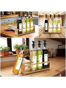 SAEIV Vinegar And Oil Bottle Set (4 X 500 Ml) With Warm Yellow Bamboo Rack, Oil Bottle With Pourer, Oil Dispenser With Label, Oil Pourer, Funnel, Pen, Helps To Organize Kitchen Oil And Vinegar Dispensers Neatly - 4 500ml Oil Bottles With Stand - View 3