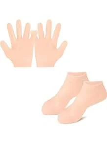 2 stuks siliconen sokken en 2 stuks siliconen handschoenen, zachte gel-hydraterende handschoenen, spa-sokken, verzachten droge voeten, gebarsten hielen voetverzorging