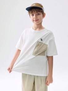 Balabala 男童速干棉质T恤，透气夏季上衣 - 本白 - 查看 2