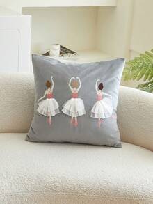 1 vỏ gối trang trí hình cô gái múa ba lê thêu màu xám, thích hợp để trang trí trong nhà, vỏ gối dùng cho mọi mùa, không bao gồm ruột gối - Xám - Xem 6