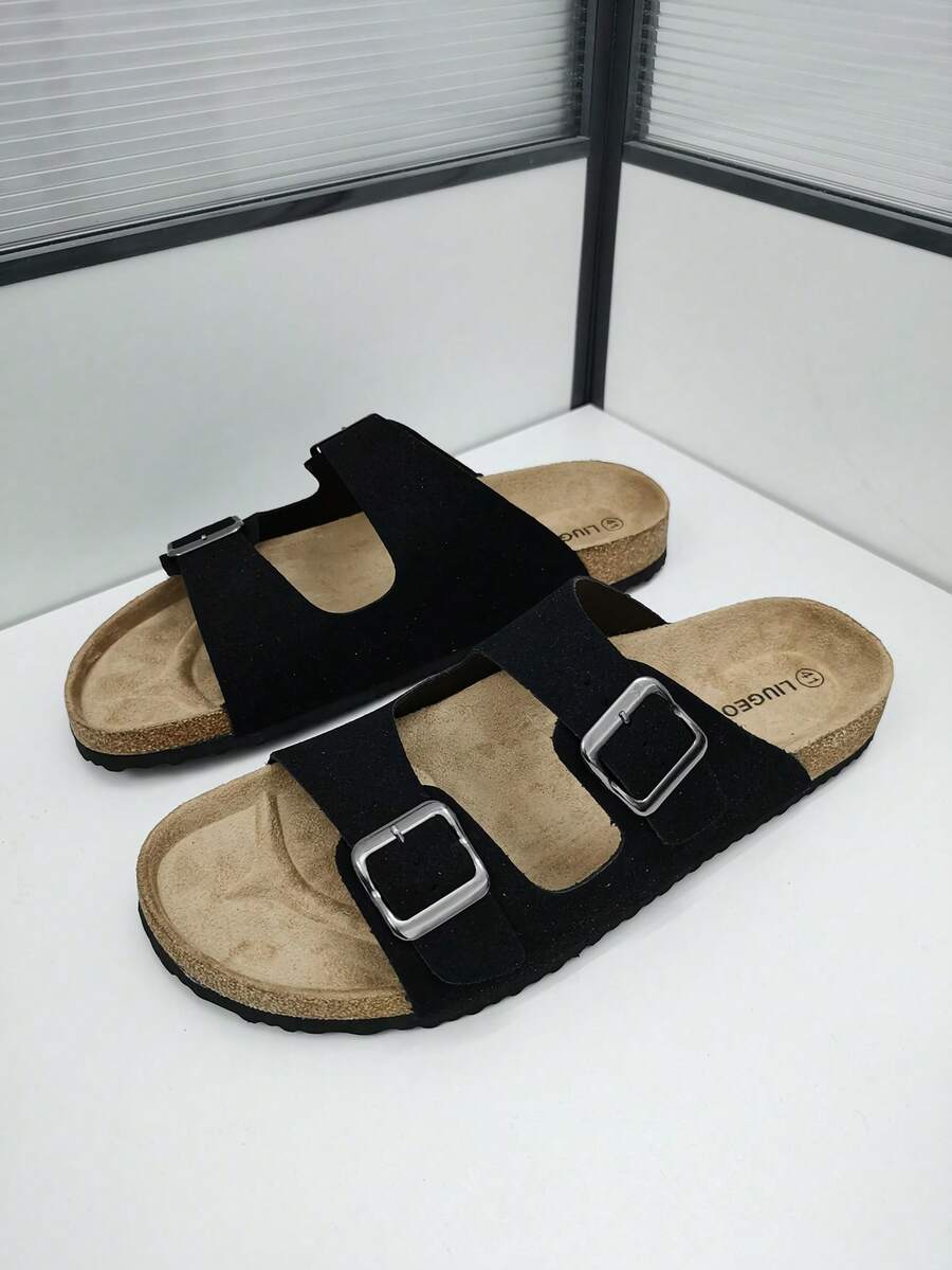 Men's Fashion Cork Sole Comfortable Slippers Slip-On Mule Sandals, Outdoor Beach Walking Slides For Men & Women Couples - Black - View 1