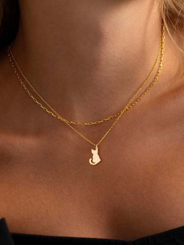 1pc Adorable Stainless Steel Cat Pendant Necklace, Suitable As Gift For Friends, Pet Lovers