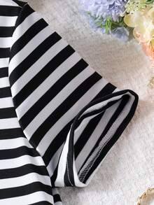 Teen Girls Casual Round Neck Striped Tank Dress, Spring/Summer - Black and White - View 4