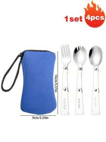 Juego plegable de cuchara y tenedor, juego plegable portátil de cuchara y tenedor, adecuado para viajes, campamentos, picnics al aire libre, cuchara de acero inoxidable, tenedor para ensalada, tenedor de postre, vajilla, listo para lavavajillas, regalo de Navidad, útiles escolares