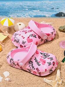 1 Pair Girls Comfortable Fashion Casual Lightweight Cute Cartoon Printed Breathable Beach Sandals, Suitable For Summer
